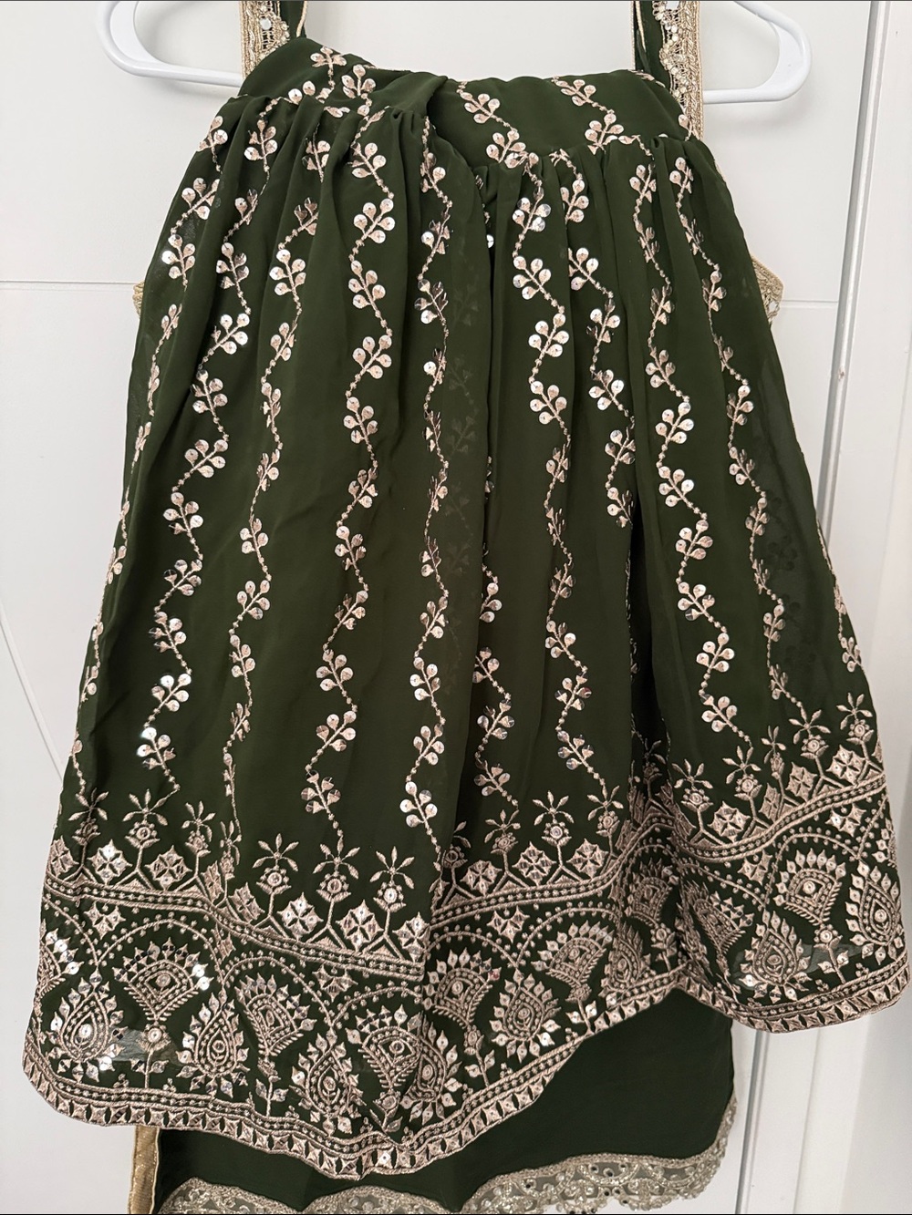Embellished Dark Green Sleeveless Indian sharara suit with Gold Accents - Picture 3 of 4
